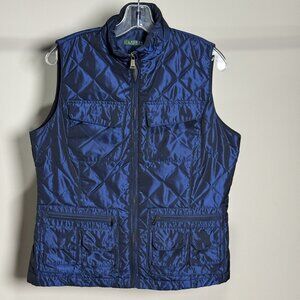 Lauren Ralph Lauren Womens L Blue Quilted Vest Jacket Zipper Pockets Outdoor